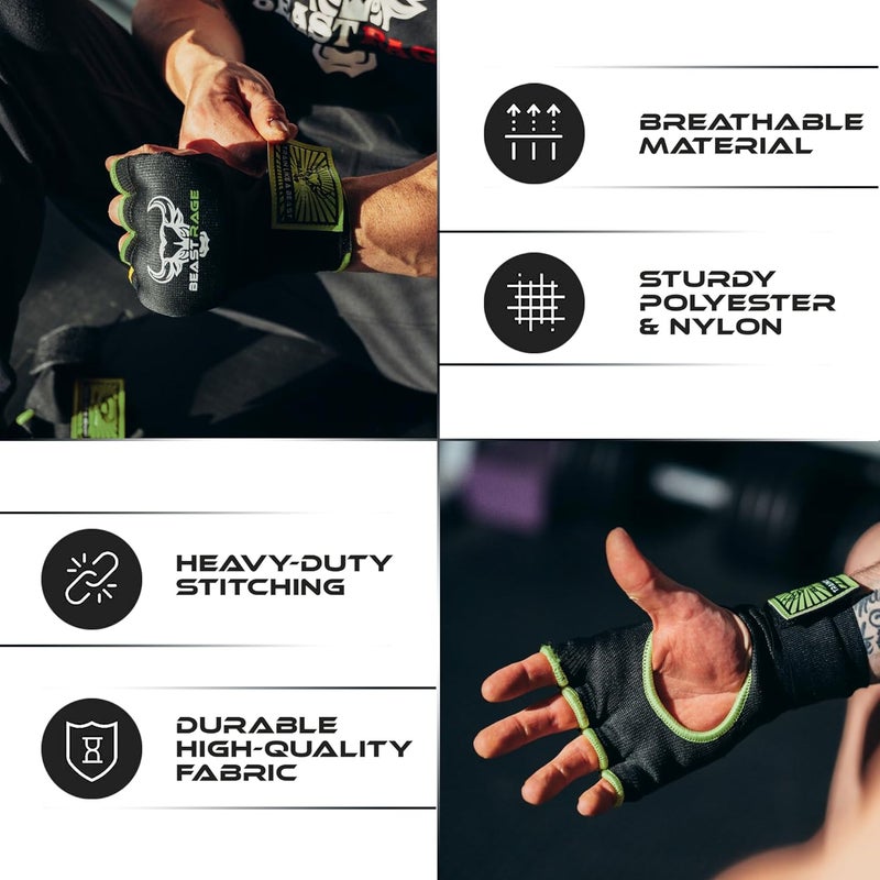 BEAST RAGE Inner Gloves with Hand Wraps Quick Wrap Long 36" Wrist Support MMA Muay Thai Bandages Punching Martial Arts Training Men Women Kickboxing Bandages Under Bag Gloves - Image 4
